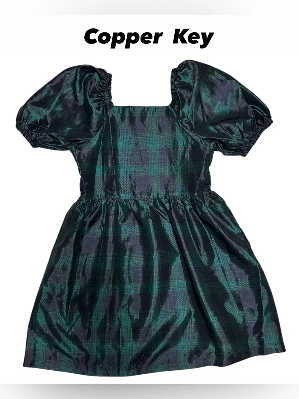 Copper Key Square Neck Puff Sleeve Taffeta Dress Size XL
